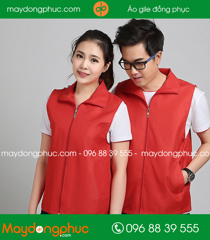 Mẫu áo gile công nhân màu Đỏ